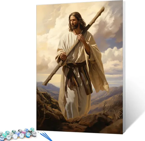 Vista 16 de Everyone Gathered Around Jesus - Pintura por números para adultos, principiantes, niños, kit de pintura al óleo sobre lienzo con pinceles, pigmento