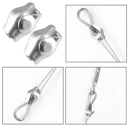Vista 6 de Bonsicoky Clips de cuerda de alambre dúplex de acero inoxidable M2, 10 unidades Abrazadera de cable doble del perno a dos caras, para el cable