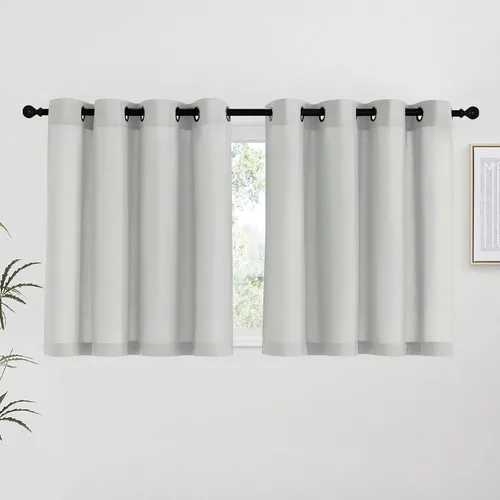 Vista 112 de NICETOWN - Cortinas de lino angora para ventana de cocina sobre el fregadero, con ojales, lino grueso angora, tratamientos cortos para ventanas