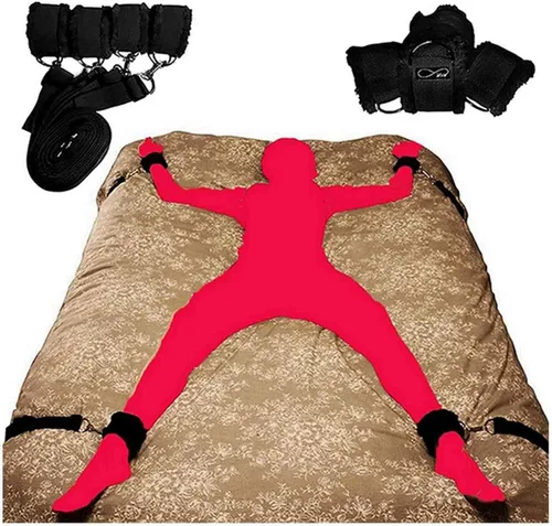 Vista 6 de Cuerda sexual para cama de tamaño queen, correas de cama para adultos, colchón King, sujeción sexual para tobillos y muñecas, bar, hombres, pulseras