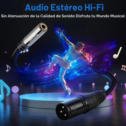 Vista 3 de XLR macho a 0.138 in hembra adaptador de cable, convertidor de conector TRS estéreo equilibrado de 2 pies, 3 pines (1/8 pulgadas)