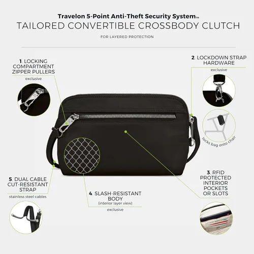 Vista 4 de Travelon Women's Anti-theft Tailored Convertible Crossbody Clutch Ónice