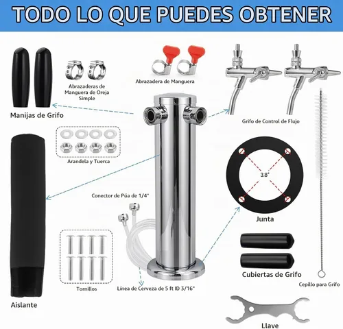 Vista 2 de Torre de cerveza ajustable de doble grifo - Dispensador de tiro premontado