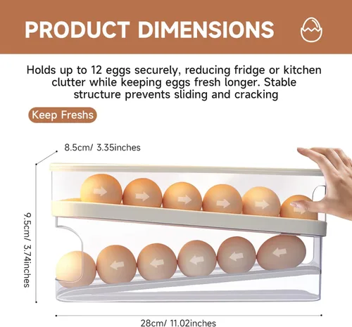 Vista 2 de Soporte rodante para huevos para refrigerador, dispensador de huevos para refrigerador, contenedor de almacenamiento rodante automático