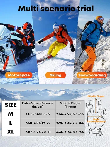 Vista 7 de KASBAH Guantes térmicos impermeables de invierno para hombres y mujeres, guantes de esquí con aislamiento cálido con diseño antideslizante