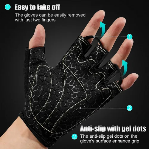 Vista 5 de Guantes de ciclismo para hombres y mujeres, guantes de ciclismo de medio dedo, guantes de entrenamiento adecuados para deportes al aire libre