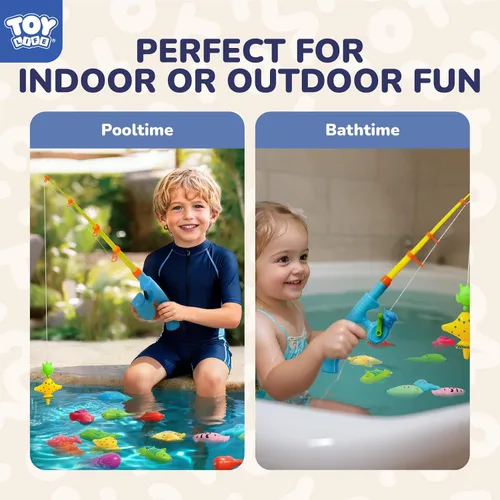 Vista 5 de TOY Life Juego de pesca magnético para 2 jugadores para niños de 3 a 5 años, juego de caña de pescar para niños pequeños con juguetes de peces