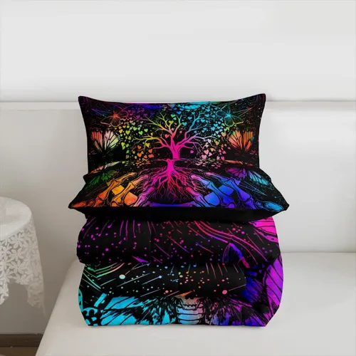 Vista 7 de Erosebridal Juego de ropa de cama con diseño de árbol de la vida, diseño bohemio de mariposa y mariposa, edredón de fase lunar hippie, edredón