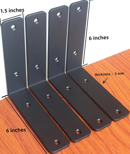 Vista 2 de Paquete de 2 soportes de estante en L de 6 pulgadas de largo x 6 pulgadas de alto x 1.5 pulgadas de ancho, 5 mm de grosor, soportes de estante