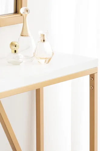 Vista 5 de Kate and Laurel Kaya Modern Glam - Mesa consola de 30 x 30 x 10 pulgadas, color blanco y dorado pintado, mesa rectangular de dos tonos con base