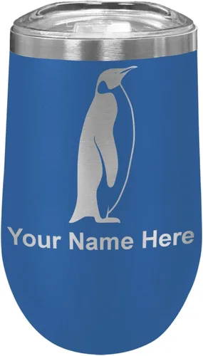 Vista 9 de LaserGram Vaso de vino de acero inoxidable de doble pared, pingüino, grabado personalizado incluido (negro)