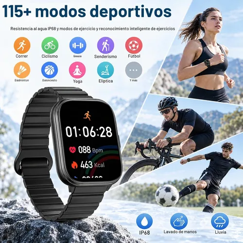 Vista 4 de Smart Watch with Call/Dial, Bluetooth Call, 1.75" HD Fitness Tracker, Black Black 1.75