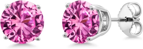 Vista 140 de Gem Stone King Aretes de plata de ley 925 con piedra natal redonda de 0.276 in para mujer