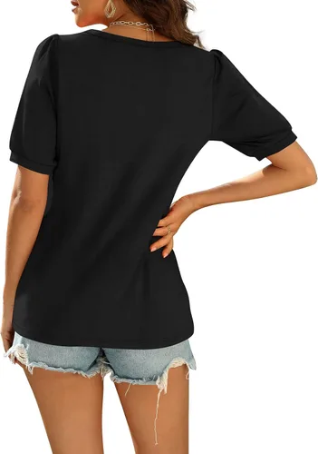 Vista 4 de XIEERDUO Camiseta casual para mujer, cuello redondo, mangas con volantes, túnica