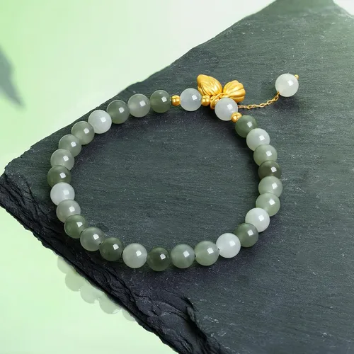 Vista 5 de 24K Gold Stretch Bracelets Real Gold Jadeite Jade Beaded Bracelet Real Gold Ring Clasp Stretch Bracelet Jewelry for Women Mom Daughter Y1910809