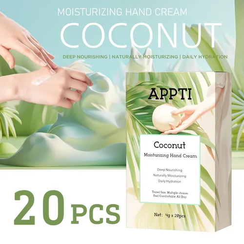 Vista 2 de Crema hidratante para manos, alivia y repara la loción de manos, crema de manos tamaño viaje, fragancia de coco, paquete de 20
