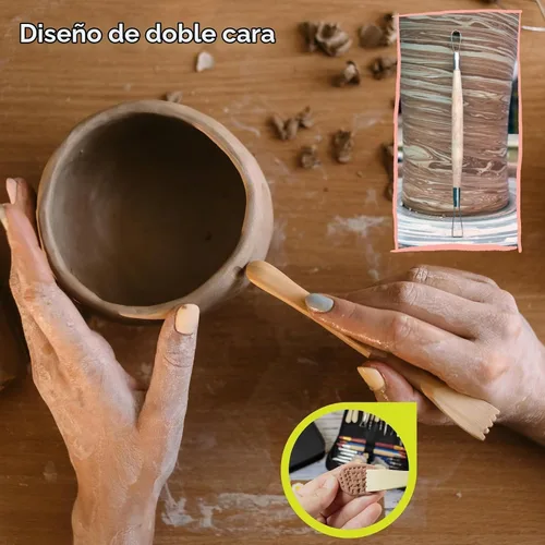 Vista 5 de TEMONTIAN Kit de herramientas de cerámica, herramientas de escultura de arcilla, 43 herramientas de rueda de cerámica de doble cara para adultos