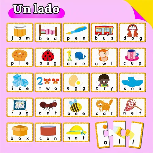 Vista 4 de Juego de 24 tarjetas de rompecabezas de palabras de 3 letras, 72 piezas de rompecabezas de ortografía de palabras autocorrectivos, tarjetas