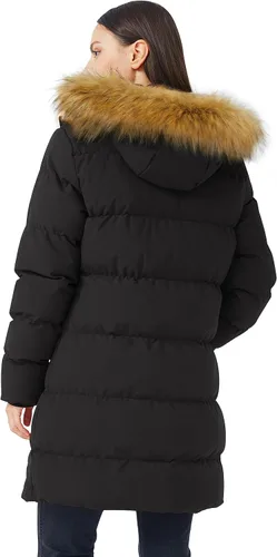 Vista 7 de WenVen - Abrigo de invierno acolchado para mujer, chaqueta cálida con capucha desmontable de pelo sintético