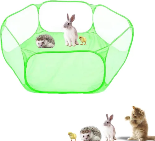 Vista 12 de Corralito para animales pequeños, portátil, con apertura automática, interactivo, para mascotas, valla interior y exterior para conejos, conejillos