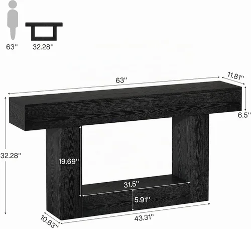 Vista 2 de Tribesigns Mesa consola de 63 pulgadas, mesa de entrada de 2 niveles con base en forma de U, mesa de sofá estrecha y larga de madera detrás del sofá