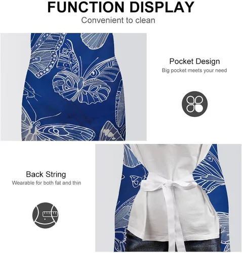 Vista 6 de MUSM Apron for Adults - 27.6 X 31.5 Inch, Heavy-Duty Polyester Aprons with Two Large Pockets, Waterproof Several Butterfly Lines Kitchen Apron for