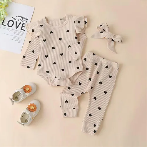 Vista 2 de Conjunto de ropa de Halloween para niñas pequeñas, de verano, de algodón, estampado de amor, multicolor, largo recién nacido, envoltura