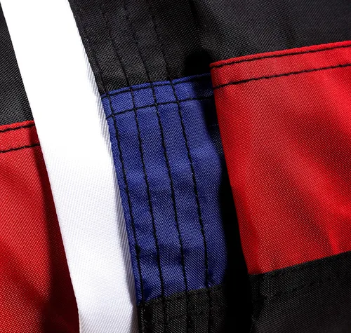 Vista 5 de DANF - Bandera fina de línea azul y roja de 3 x 5 pies, hecha de nailon, estrellas bordadas, rayas cosidas, protección UV, color negro, azul y rojo