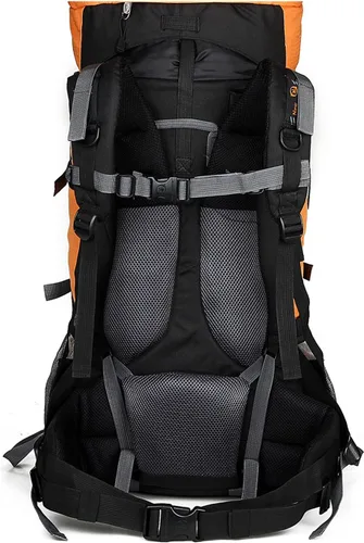 Vista 5 de Mochilas de marco interno 80L con cubierta de lluvia Mochila de senderismo al aire libre Bolsa de trekking impermeable, Verde militar, Mochila