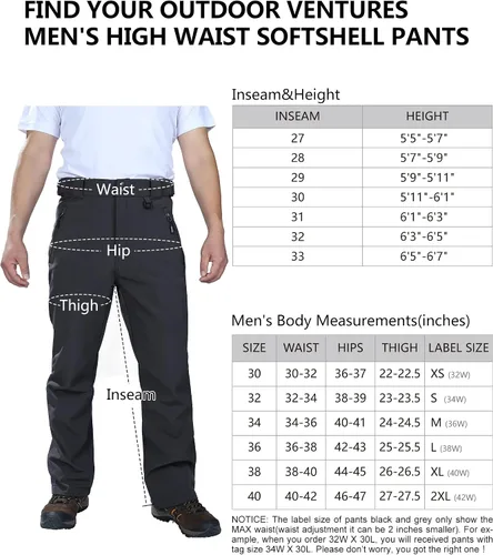 Vista 6 de Outdoor Ventures Lite - Pantalones deportivos impermeables y resistentes al viento para hombre con forro polar para senderismo esquí nieve cintura