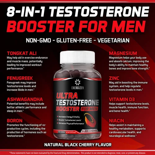 Vista 2 de Potenciador de testosterona 8 en 1 para hombres con Tongkat Ali, fenogreco, Ashwagandha y magnesio, mejora la libido y el equilibrio hormonal, sin
