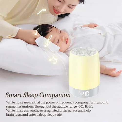 Vista 4 de Máquina de ruido blanco para dormir de bebé con luz nocturna, máquina de ruido blanco para niños y adultos, 32 sonidos relajantes, reloj despertador