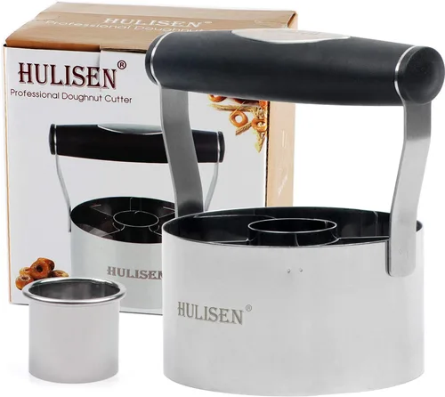 Vista 2 de HULISEN Cortador de rosquillas, cortador de donas de acero inoxidable de 3.5 pulgadas con mango de agarre suave y cortador de galletas pequeño