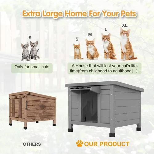 Vista 3 de TIMHAKA Casa para Gatos al Aire Libre, Refugio Aislado para Gatos Ferales de Interior Impermeable con Piso Elevado, Gran Recinto Exterior para Gatos