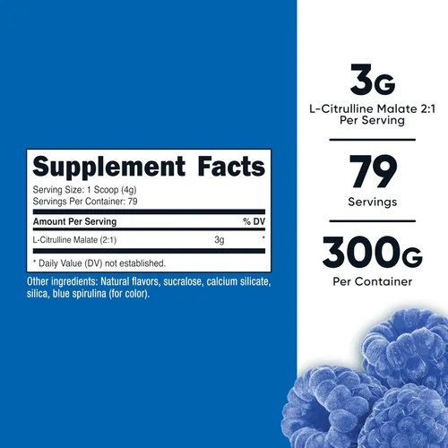 Vista 2 de Nutricost L-citrulina malato 2:1 (10.58 oz) (frambuesa azul)