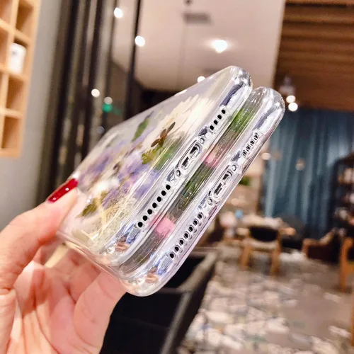 Vista 7 de Abbery Diseñada para iPhone 11 Pro Max, bonita funda transparente con diseño floral, silicona TPU, transparente, seca, flor morada real, moderna