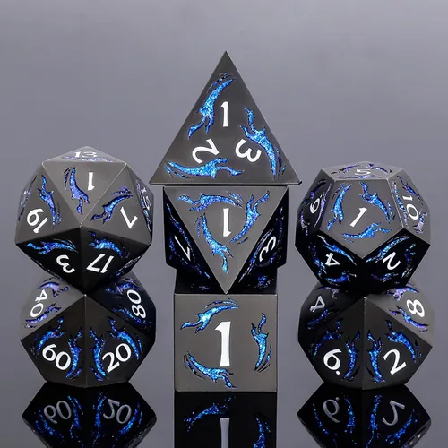Vista 9 de Juego de dados de metal, 7 piezas de dados metálicos DND, dados poliédricos D&D con caja de metal de regalo para juego de mesa de Calabozos