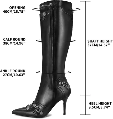 Vista 2 de Dsevht Botas altas hasta la rodilla negras de aguja para mujer, botas de tacón alto de moda con cremallera