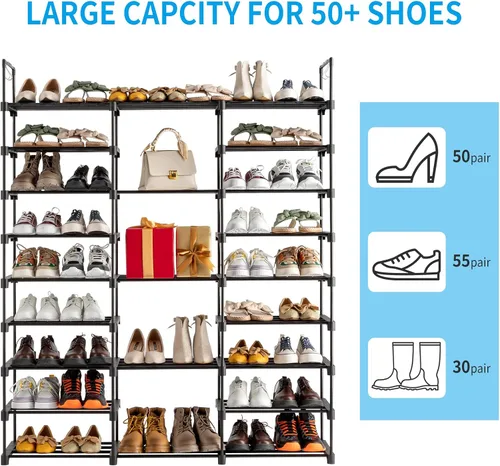 Vista 9 de Organizador de zapatos, organizador de 9 niveles para zapatos, organizador de zapatos para entrada, con capacidad para 50-55 pares de zapatos