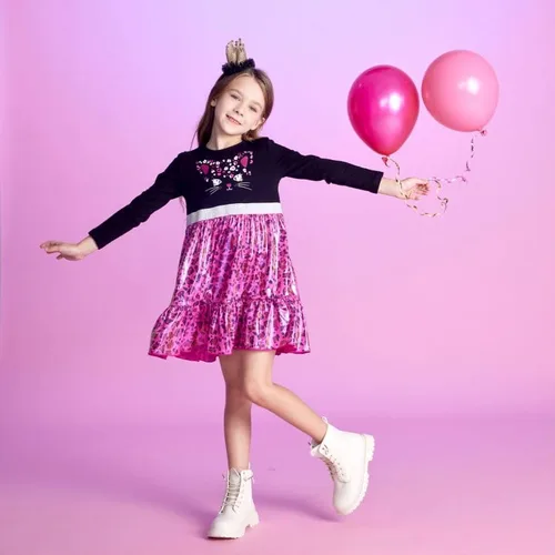 Vista 5 de VIKITA Vestido de invierno de manga larga con dibujos animados para niñas de 2 a 12 años