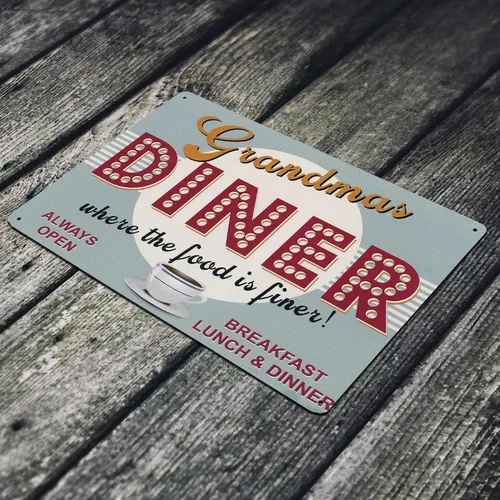 Vista 2 de Grandmas Diner Where the Food is Finer - Letrero de metal único para el hogar, decoración de pared de cocina, restaurantes o comedores, 8 x 12