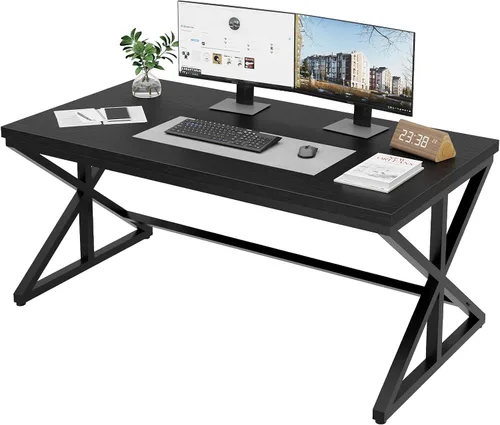 Vista 18 de IBF - Escritorio de oficina negro, moderno escritorio de metal de madera para computadora en oficina, 47 pulgadas