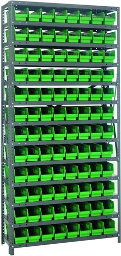 Vista 45 de Quantum QSBU-245BK Heavy Duty Shelving Unit with (7) Shelves and (24) QUS245 Black Bins for Garage Warehouse Storage Distribution 400 lb Load