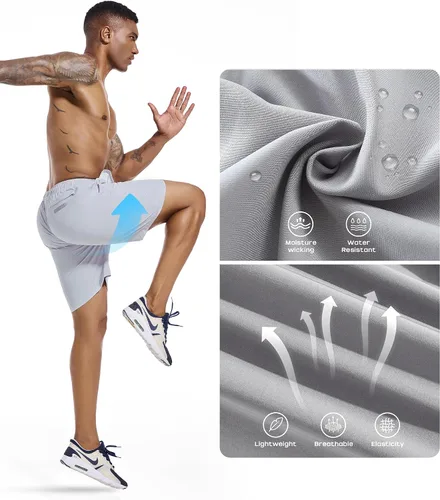 Vista 4 de Gesean Pantalones cortos de entrenamiento 2 en 1 para hombre, 5 pulgadas, ligeros, para gimnasio, entrenamiento, deporte, con bolsillos para teléfono