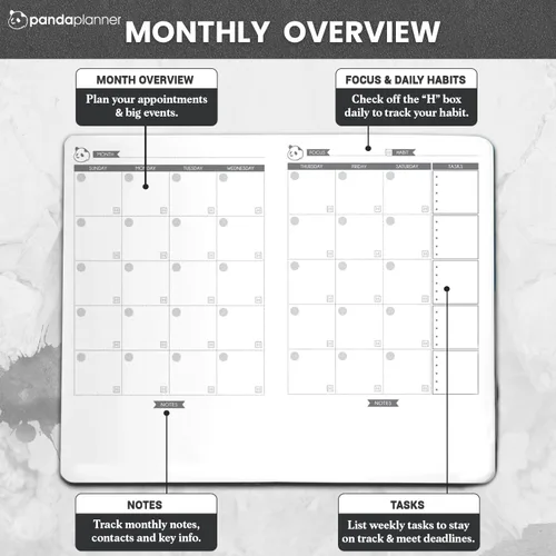 Vista 4 de Panda Planner - Agenda diaria sin fecha, organización de 90 días, productividad para emprendedores, objetivos establecidos, agenda semanal y mensual