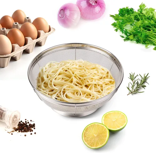 Vista 7 de Tiawudi Paquete de 5 coladores para cocina, colador de acero inoxidable 18/8, colador de malla fina para pasta, arroz y frutas, tamiz para colar