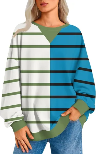 Vista 13 de Sudadera de manga larga para mujer, sudaderas de gran tamaño, estilo casual, cuello redondo, tallas S-2XL