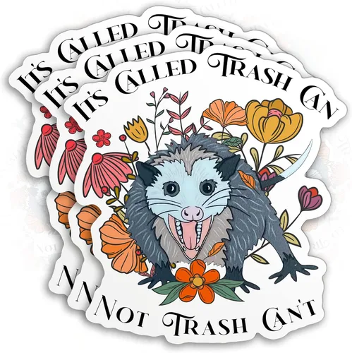 Vista 8 de Calcomanías de vinilo con texto en inglés "It's Called Trash Can Not Trash Can Not Trash Can't Trash Can't Sticker Funny Floral Zarigüeya Zarigüeya