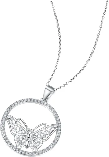 Vista 2 de SFERT Woman's Butterfly Tassel Pendant Necklace Clavicle Chain 925 Sterling Silver Jewelry Lovely Animal Clavicle Chain For Girl