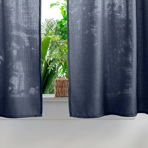 Vista 6 de Yancorp - Cortinas cortas de lino azul marino texturizado - Estilo cafetería de granja, 61 cm x 61 cm, para ventanas pequeñas en baño, cuarto